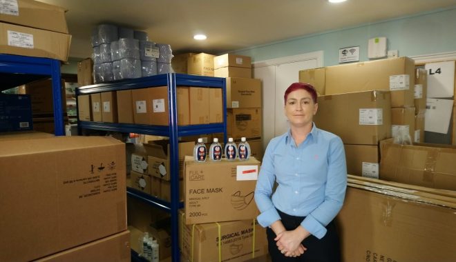 Clare in the PPE storeroom 